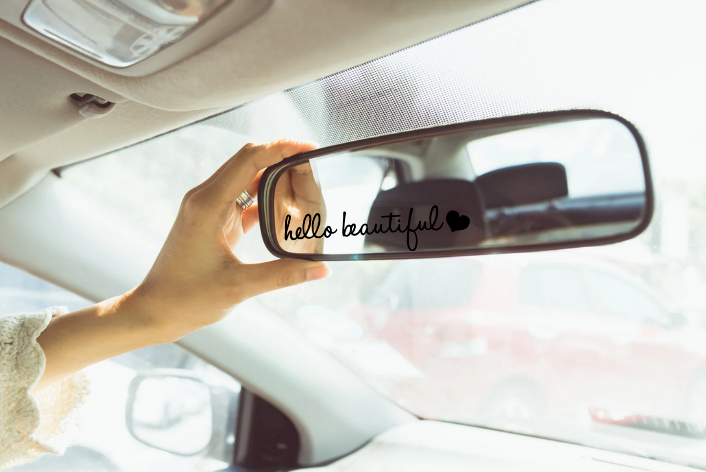 Hello Beautiful Rear View Mirrror Decal